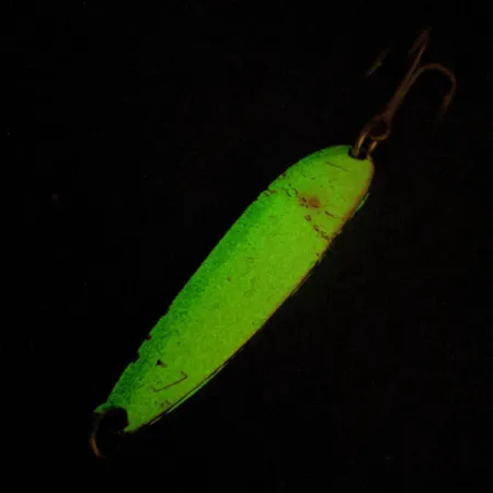 Vintage Luhr Jensen Krocodile #4 Glow, 1/2oz White / Green Glow in Dark fishing spoon #13816