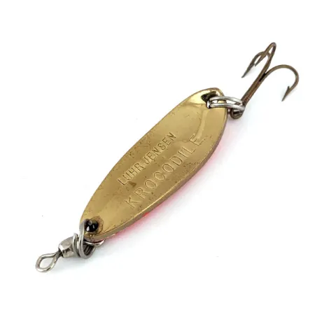 Vintage Luhr Jensen Krocodile UV, 1/3oz White / Red / Brass fishing spoon #13817