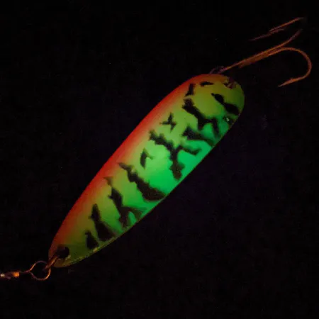 Vintage Luhr Jensen Krocodile #5 UV, 3/4oz Fire Tiger fishing spoon #13895