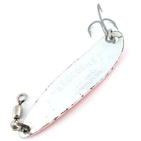 Vintage Luhr Jensen Krocodile #5 Glow, 1oz White / Red fishing spoon #13921