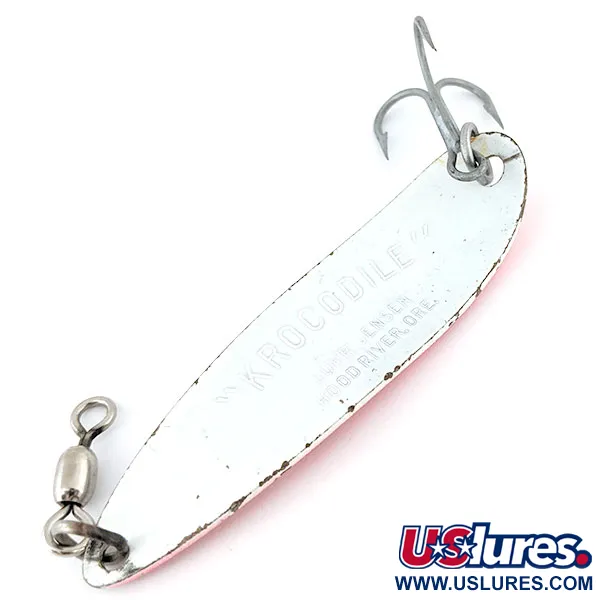 Vintage  Luhr Jensen Krocodile #5 Glow, 1oz White / Red fishing spoon #13921