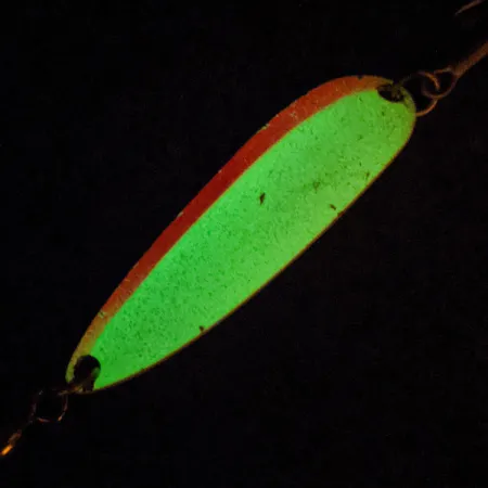 Vintage Luhr Jensen Krocodile #5 Glow, 1oz White / Red fishing spoon #13921