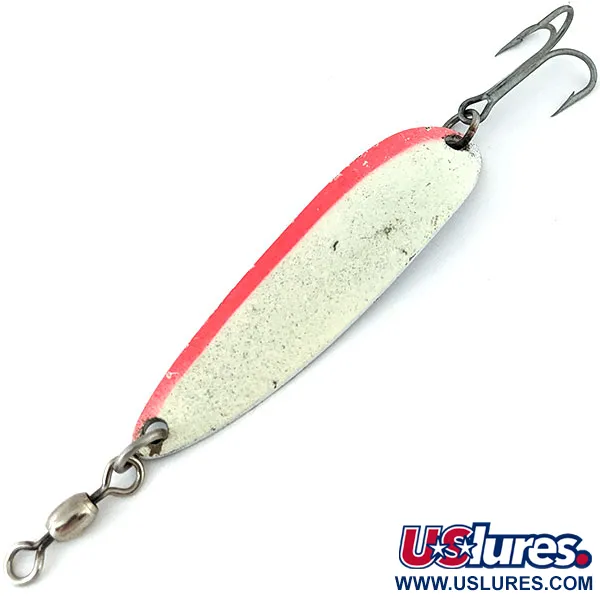 Vintage  Luhr Jensen Krocodile #5 Glow, 1oz White / Red fishing spoon #13921