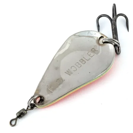 Vintage Acme K.O. Wobbler UV, 1/2oz Yellow / Orange / Nickel fishing spoon #13933
