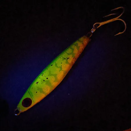 Vintage Luhr Jensen Nordic #60 Jig Lure UV, 2oz Fire Tiger fishing spoon #16125