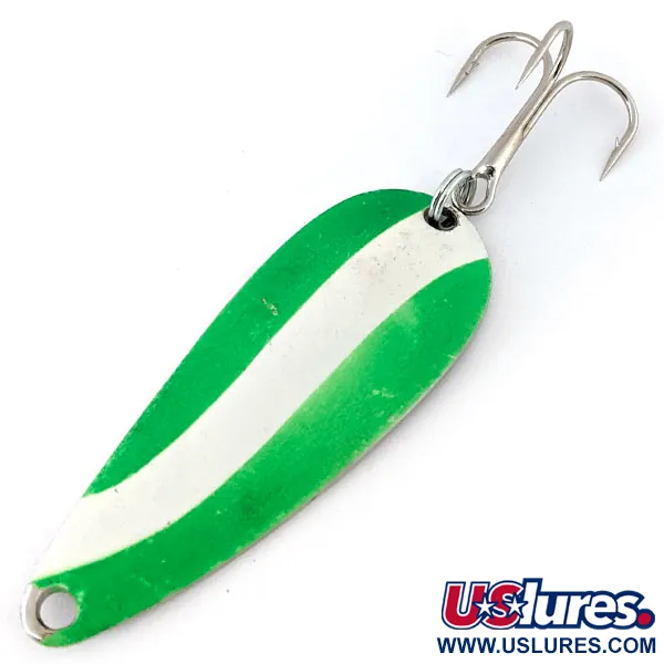 Vintage   Worth Chippewa Steel Spoon, 1/3oz Green / White / Nickel fishing spoon #13971