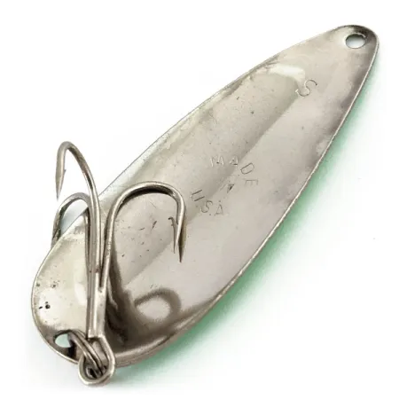 Vintage Worth Chippewa Steel Spoon , 1/2oz Green / White / Nickel fishing spoon #14065