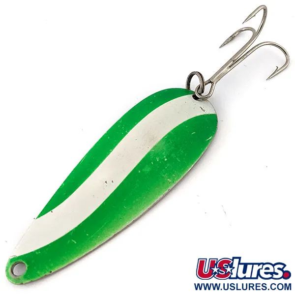 Vintage   Worth Chippewa Steel Spoon , 1/2oz Green / White / Nickel fishing spoon #14065