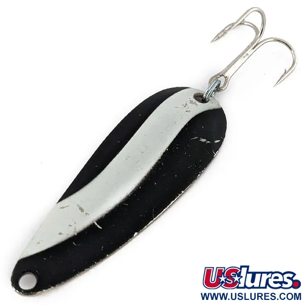 Vintage   Worth Chippewa Steel Spoon, 1/3oz Black / White / Nickel fishing spoon #14073