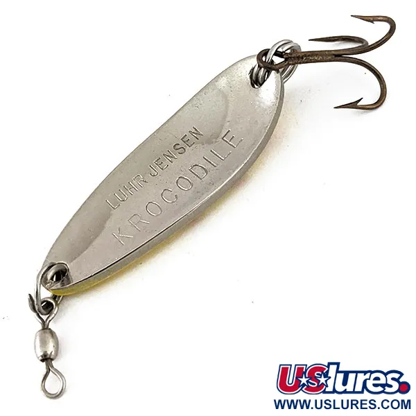 Vintage Luhr Jensen Krocodile, 1/3oz Yellow / Red / Nickel fishing spoon #14094
