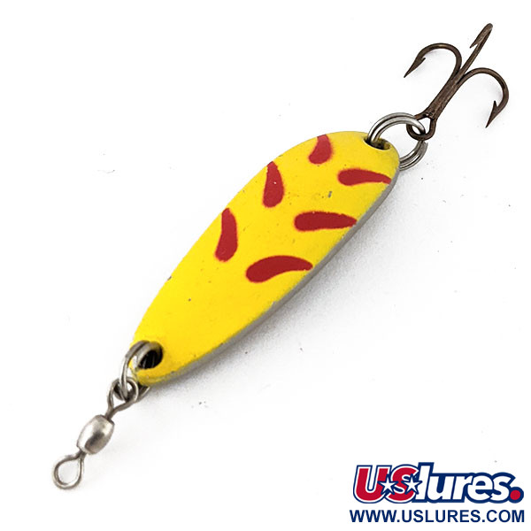 Vintage  Luhr Jensen Krocodile, 1/3oz Yellow / Red / Nickel fishing spoon #14094