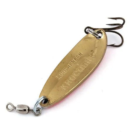 Vintage Luhr Jensen Krocodile, 1/3oz White / Red / Brass fishing spoon #14096