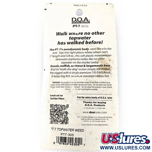 D.O.A.  D.O.A Glow PT-7, 3/5oz White Glow in Dark fishing #14114