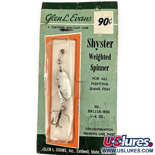 Vintage Glen Evans Shyster, 1/4oz Nickel / White spinning lure #5737