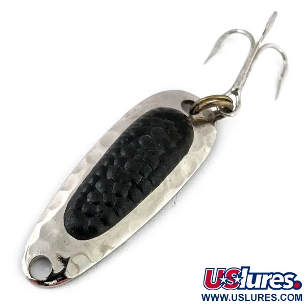 Vintage   ​Nebco Pixee , 1/8oz Hammered Nickel / Black fishing spoon #14160
