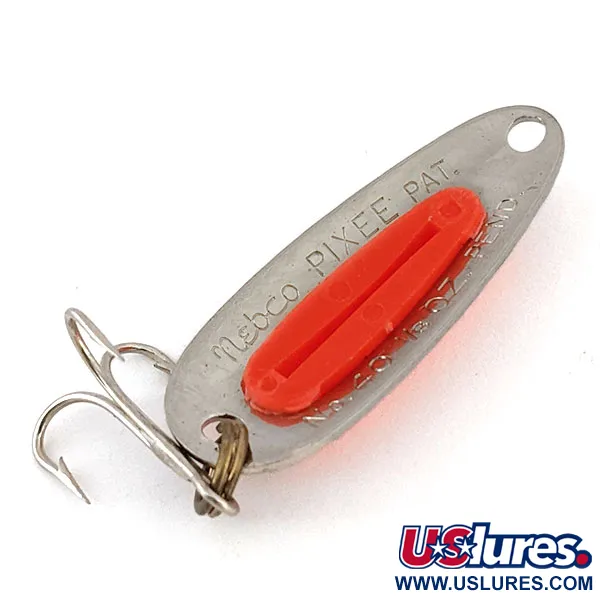 Vintage ​Nebco Pixee , 1/8oz Hammered Nickel / Pink fishing spoon #14161