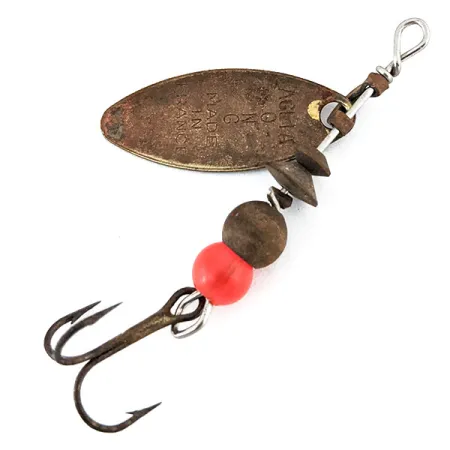 Vintage Mepps Aglia Long 0, 3/32oz Red / Bronze (Brass) spinning lure #14224