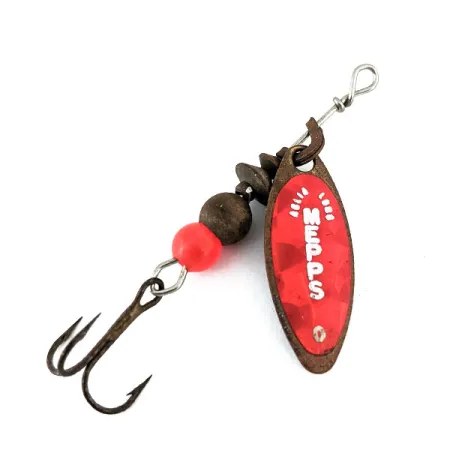 Vintage Mepps Aglia Long 0, 3/32oz Red / Bronze (Brass) spinning lure #14224