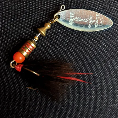 Vintage Mepps Aglia Long 1 Dressed (squirrel tail), 3/16oz Silver spinning lure #14258