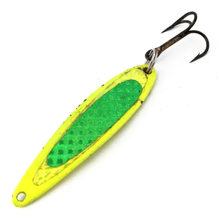 Vintage Bay de Noc Swedish pimple #6 UV, 1/2oz Chartreuse fishing spoon #14309