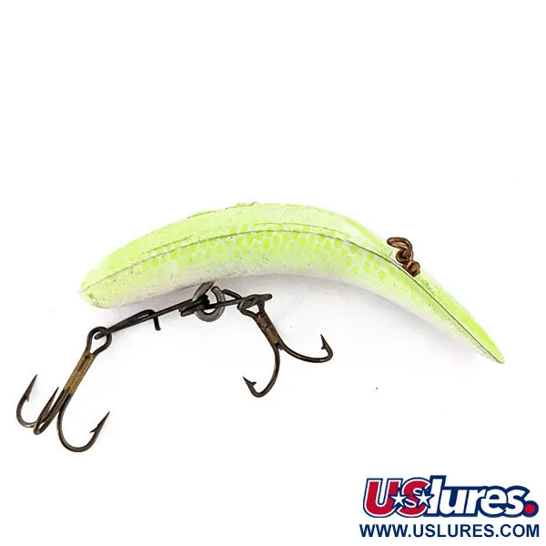 Vintage Yakima Bait FlatFish F7 Glow, 1/8oz White / Green fishing lure #14417