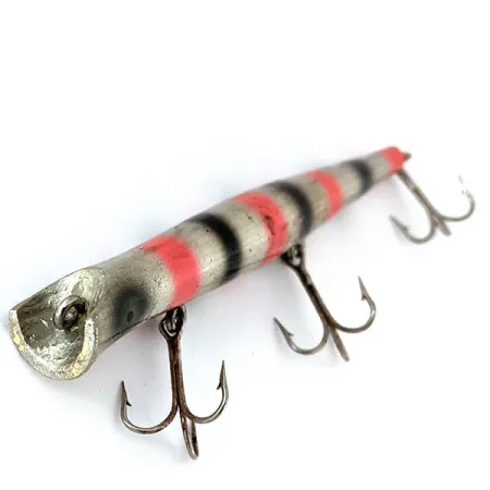 Vintage Unknown Wooden Pencil Plug, 1/3oz Gray / Red / Black fishing lure #14491