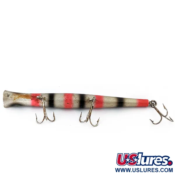 Vintage  Unknown Wooden Pencil Plug, 1/3oz Gray / Red / Black fishing lure #14491