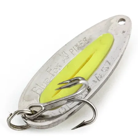 Vintage Blue Fox Pixee UV, 1/2oz Hammered Nickel / Yellow fishing spoon #14555