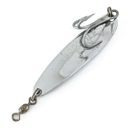 Vintage Luhr Jensen Krocodile #4, 1/2oz Nickel / Blue fishing spoon #14556