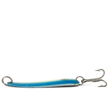 Vintage Eppinger ​Dardevle Seadevle Imp UV, 1oz White / Blue / Nickel UV Glow in UV light, Fluorescent fishing spoon #14684