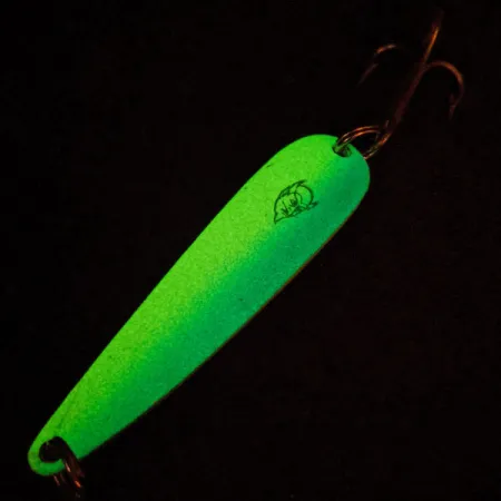 Vintage Eppinger ​Dardevle Seadevle Imp UV, 1oz White / Blue / Nickel UV Glow in UV light, Fluorescent fishing spoon #14684