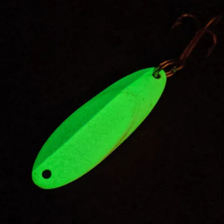 Vintage Acme Kastmaster Glow, 3/4oz White / Green / Nickel fishing spoon #14806