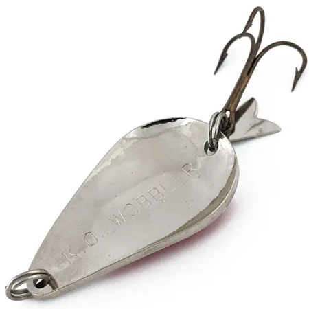 Vintage Acme K.O. Wobbler , 1/2oz Red / White / Nickel fishing spoon #14815