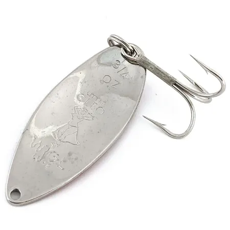 Vintage Seneca Little Cleo (Hula Girl) , 3/4oz White Pearl / Blue / Nickel fishing spoon #14831