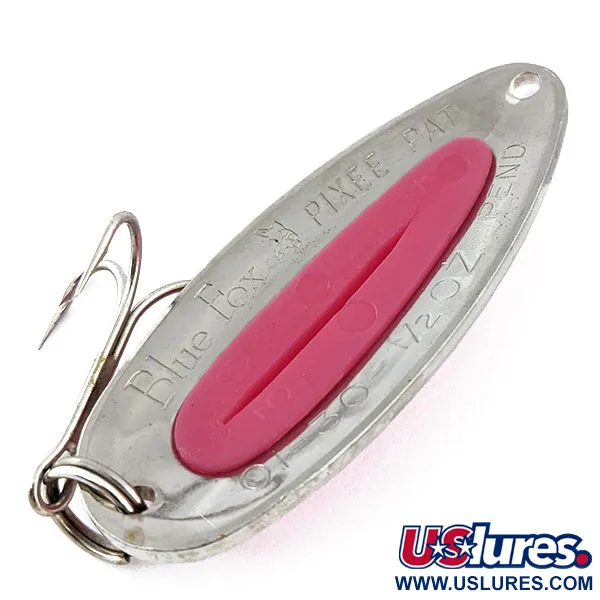 Vintage   Blue Fox Pixee UV, 1/2oz Hammered Nickel / Pink UV Glow in UV light, Fluorescent fishing spoon #14872