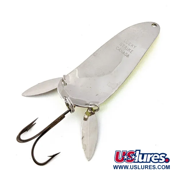 Vintage Lucky Strike Warden Worry (with sonic blades)​, 3/5oz Yellow / Red / Nickel UV Glow in UV light, Fluorescent fishing spoon #14878