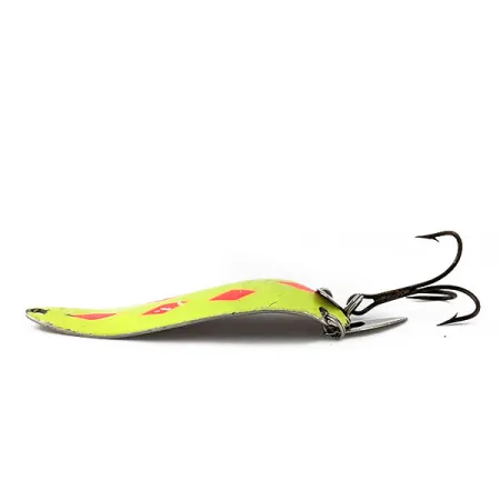 Vintage Lucky Strike Warden Worry (with sonic blades)​, 3/5oz Yellow / Red / Nickel UV Glow in UV light, Fluorescent fishing spoon #14878