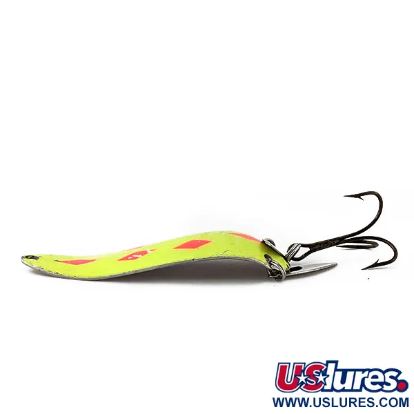 Vintage Lucky Strike Warden Worry (with sonic blades)​, 3/5oz Yellow / Red / Nickel UV Glow in UV light, Fluorescent fishing spoon #14878