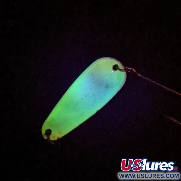 Vintage  Dick Nite Spoons Dick Nite #2, 1/16oz White Pearl / Yellow Pearl UV Glow in UV light, Fluorescent fishing spoon #14879