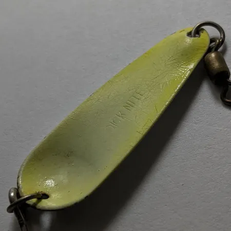 Vintage Dick Nite Spoons Dick Nite #2, 1/16oz White Pearl / Yellow Pearl UV Glow in UV light, Fluorescent fishing spoon #14879