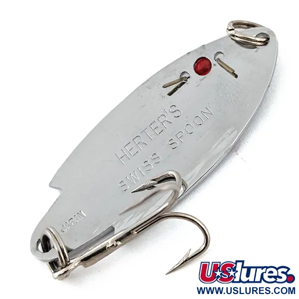 Vintage Herter's Swiss Spoon , 1/4oz Nickel / Red Eyes fishing spoon #14887