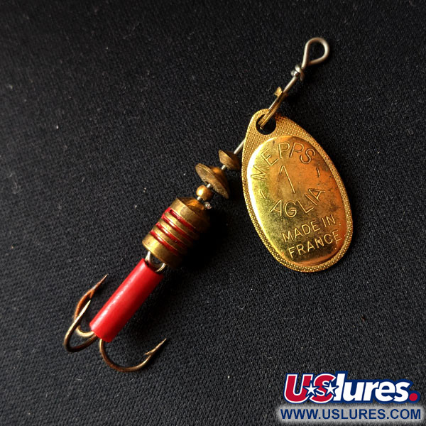 Vintage   Mepps Aglia 1, 1/8oz Gold spinning lure #14896