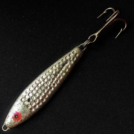 Vintage Mann's Bait  Mann's Mann-O-Lure Hammered Jig Lure, 1oz Hammered Silver fishing spoon #14897