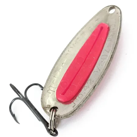 Vintage Nebco Pixee UV, 1/2oz Nickel / Pink fishing spoon #15014