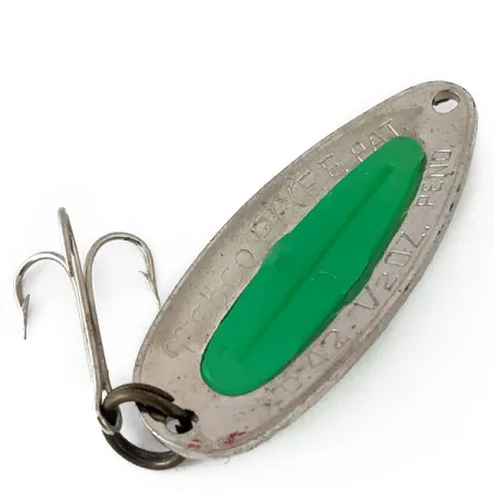 Vintage Nebco Pixee UV​, 1/2oz Nickel / Green fishing spoon #15015