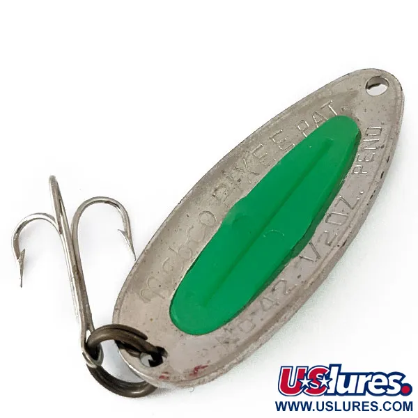 Vintage   Nebco Pixee UV​, 1/2oz Nickel / Green fishing spoon #15015