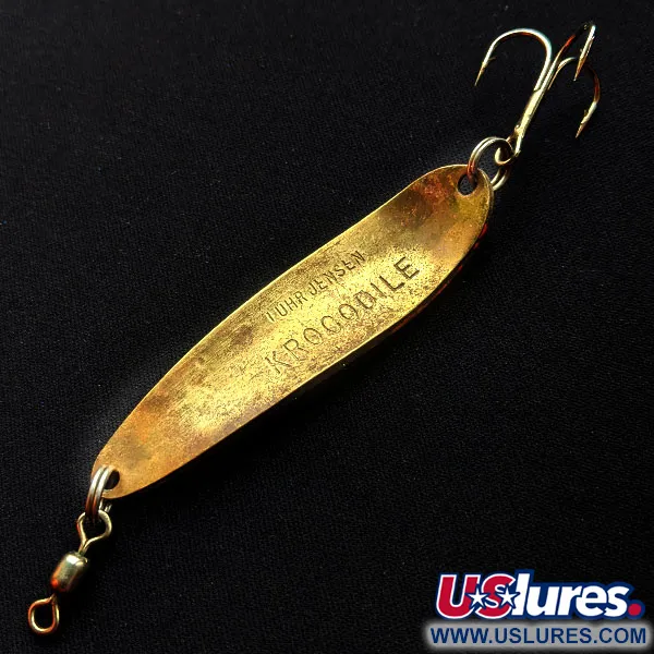 Vintage Luhr Jensen Krocodile #4, 1/2oz Hammered Brass fishing spoon #15028