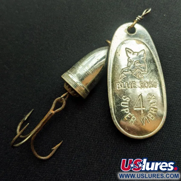 Vintage Blue Fox Super Vibrax 4, 3/8oz Silver spinning lure #15060
