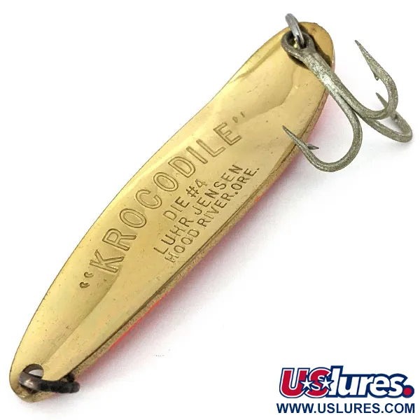Vintage  Luhr Jensen Krocodile #4, 2/3oz Hammered Gold fishing spoon #15104