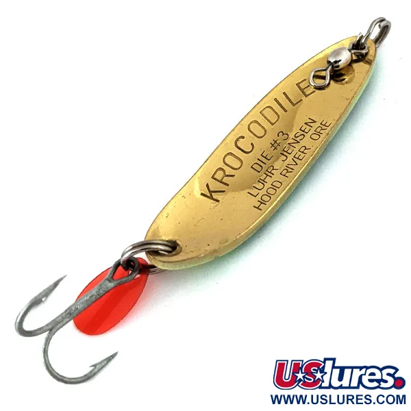 Vintage Luhr Jensen Krocodile #3 UV, 1/2oz Fire Tiger / Brass fishing spoon #15184